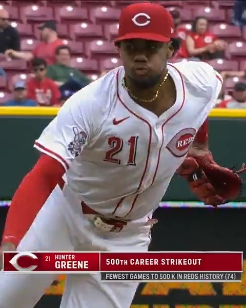 The fastest pitcher in Cincinnati Reds history to 500 career strikeouts: Hunter Greene ‼️