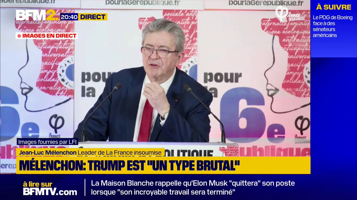 💬 Donald Trump est "un personnage brutal" Jean-Luc Mélenchon a critiqué la hausse des droits de douane mise en place aux États-Unis