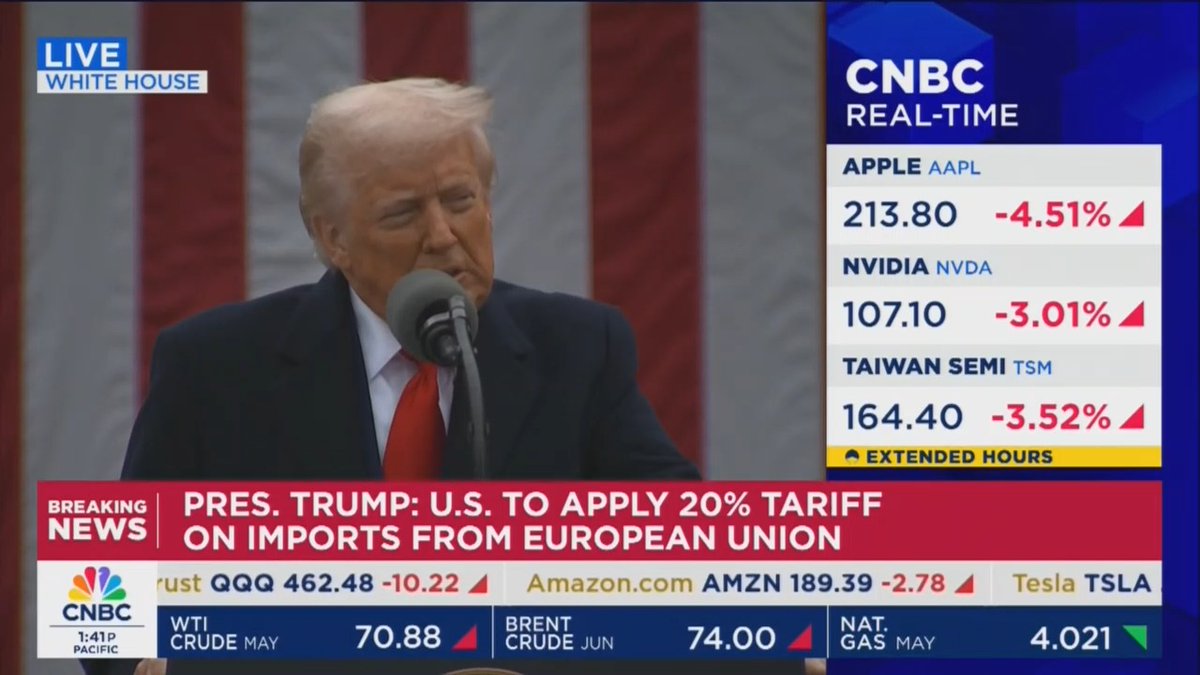 Oh my god. At the exact moment Trump announced his tariffs the market crashed in real time. CNBC is SAVAGE for doing the side by side.