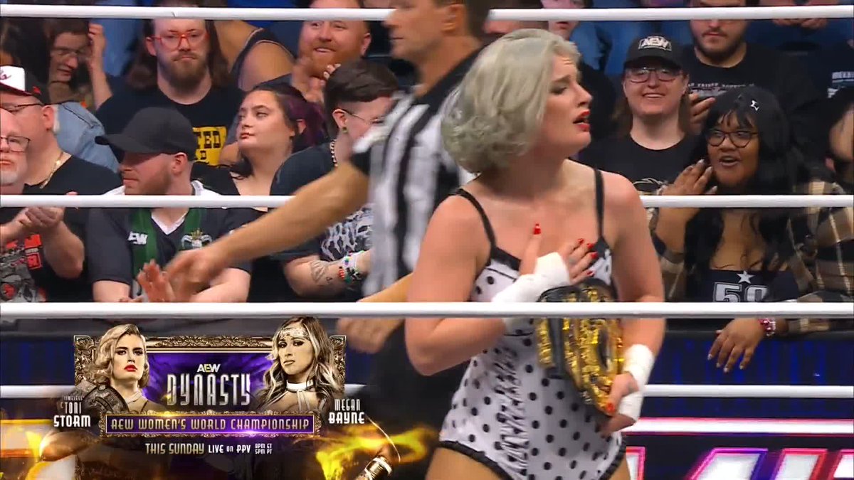 Megan Bayne stares down her #AEWDynasty opponent. Watch #AEWDynamite LIVE on TBS + Max! #ToniStorm | Penelope Ford | @MeganBayne