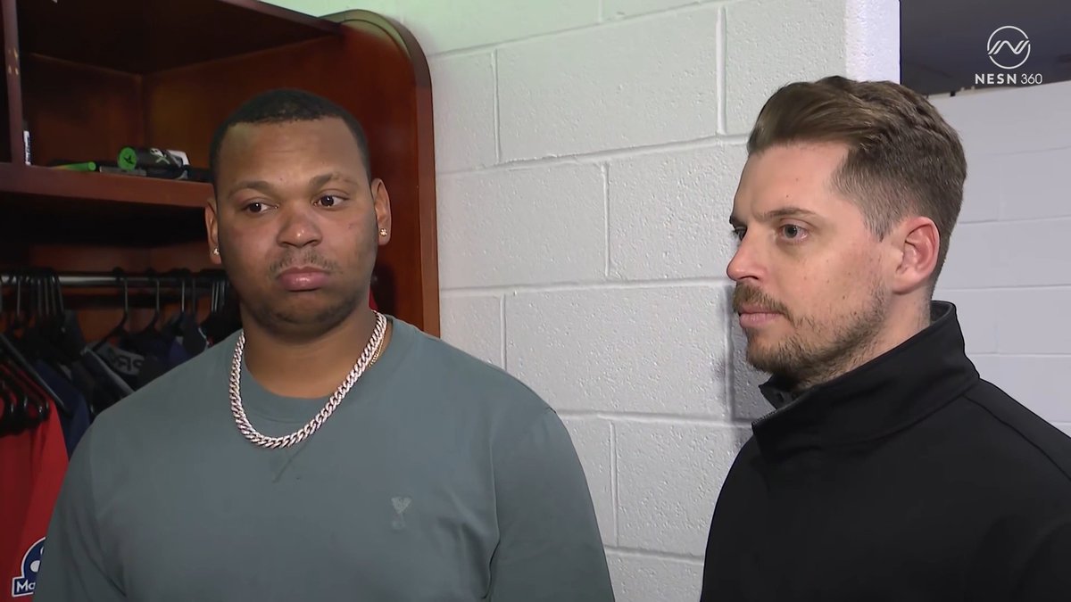 Raffy was beaming talking about the dugout reaction to his double 🥹 "I enjoyed it a lot... that makes me see that they're paying attention to my at bat and they're supporting me." #RedSox