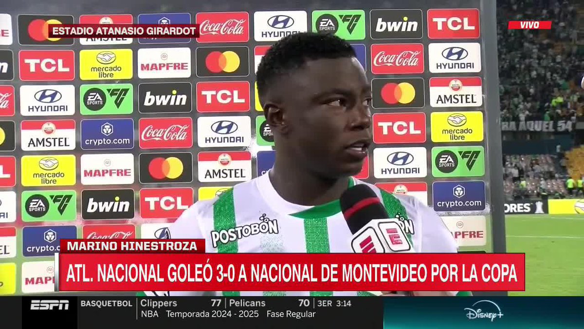 🎙️ ‘Esta gente se lo merece. Llenó el estadio a las nueve de la noche, teniendo que ir a trabajar mañana’: Marino Hinestroza en ESPN Colombia tras el triunfo de Atlético Nacional.