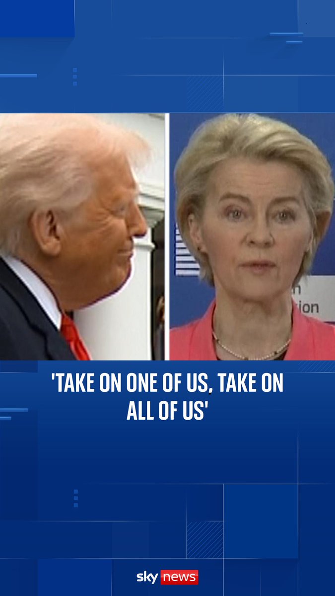 'Take on one of us, take on all of us' Ursula von der Leyen has strong words following Donald Trump's announcement of 20% tariffs on EU goods. Read more: