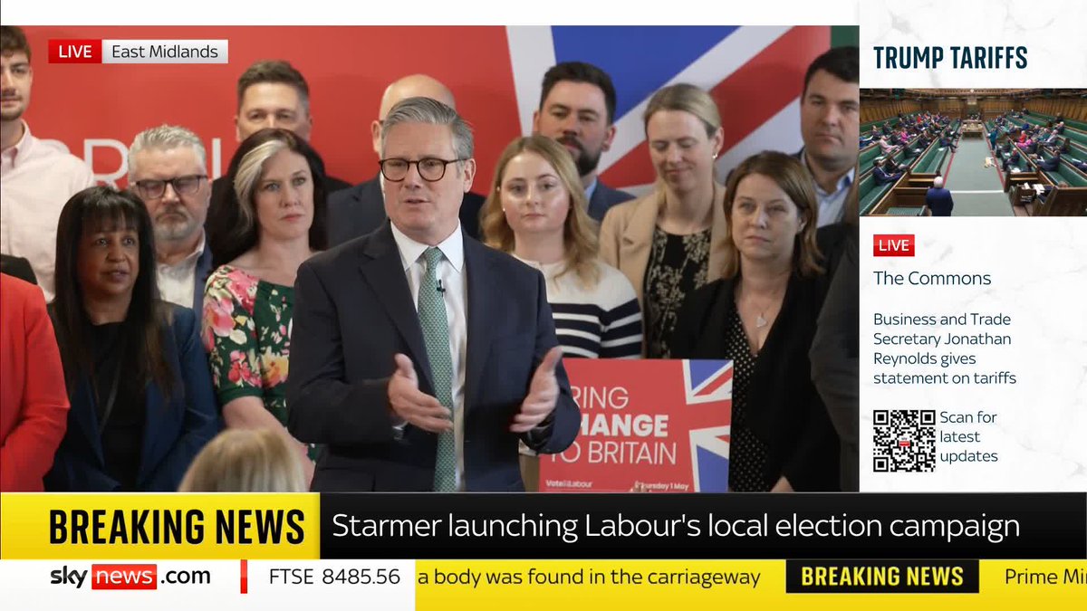 'We are getting our country back on track' Prime Minister Sir Keir Starmer is speaking in Derbyshire at a launch for Labour's local election campaign. 📺 Sky 501, Virgin 602, Freeview 233 and YouTube