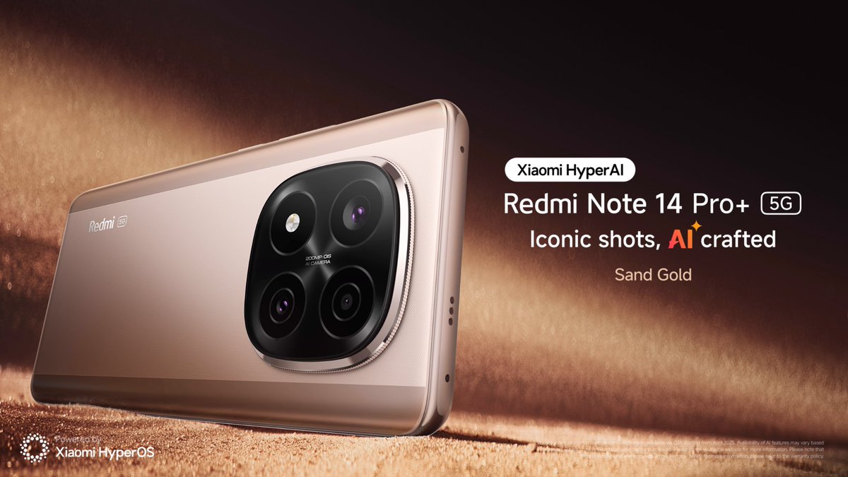 Gold elegance, crafted to perfection. ✨ #RedmiNote14ProPlus5G in #GoldSpecialEdition - stunning from every angle. Who’s ready to shine? Learn more: