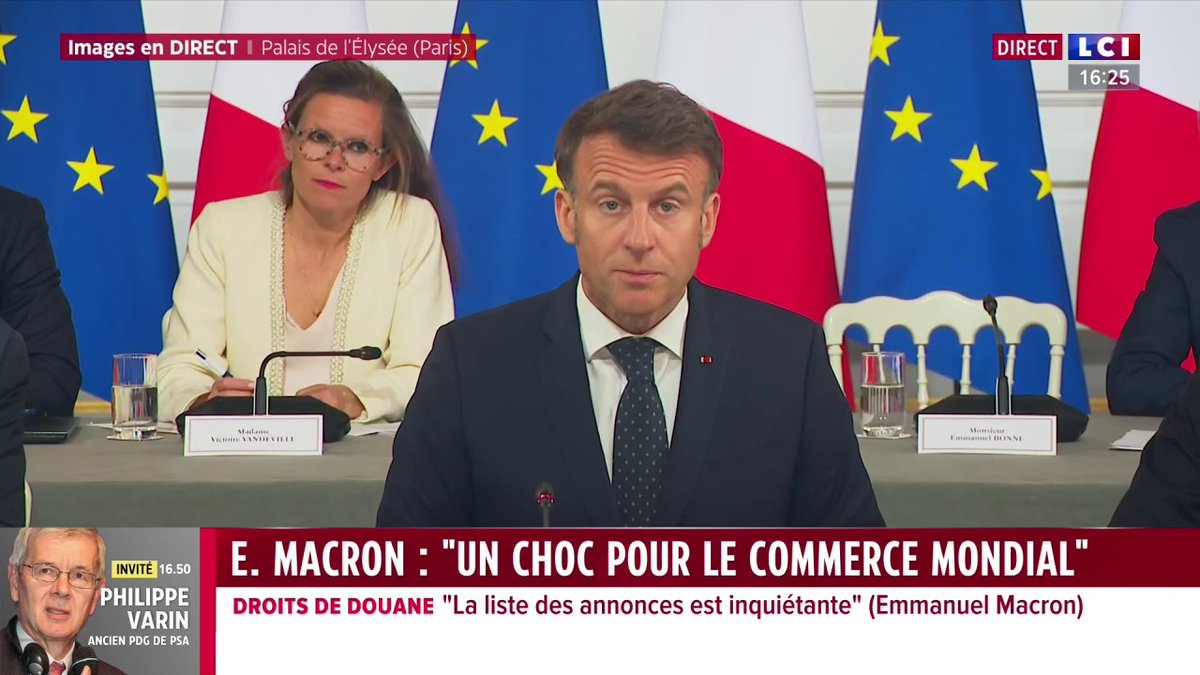 🔴 Emmanuel Macron affirme que "riposte, il y aura" face aux droits de douane américains "La première riposte arrivera mi-avril" annonce le chef de l'État