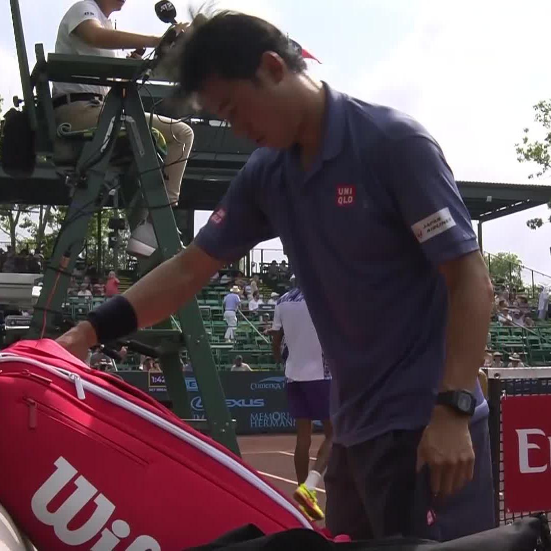 Get well soon, Kei Nishikori ❤️ Christopher Eubanks advances to the QFs after Nishikori retires at 6-1. #USClay