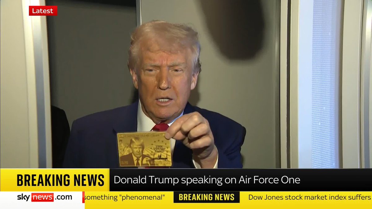 "For $5m this could be yours." Donald Trump presents his "gold card" immigration visa, which gives buyers permanent residency in the US and a path to citizenship. Trump tariffs live ➡️