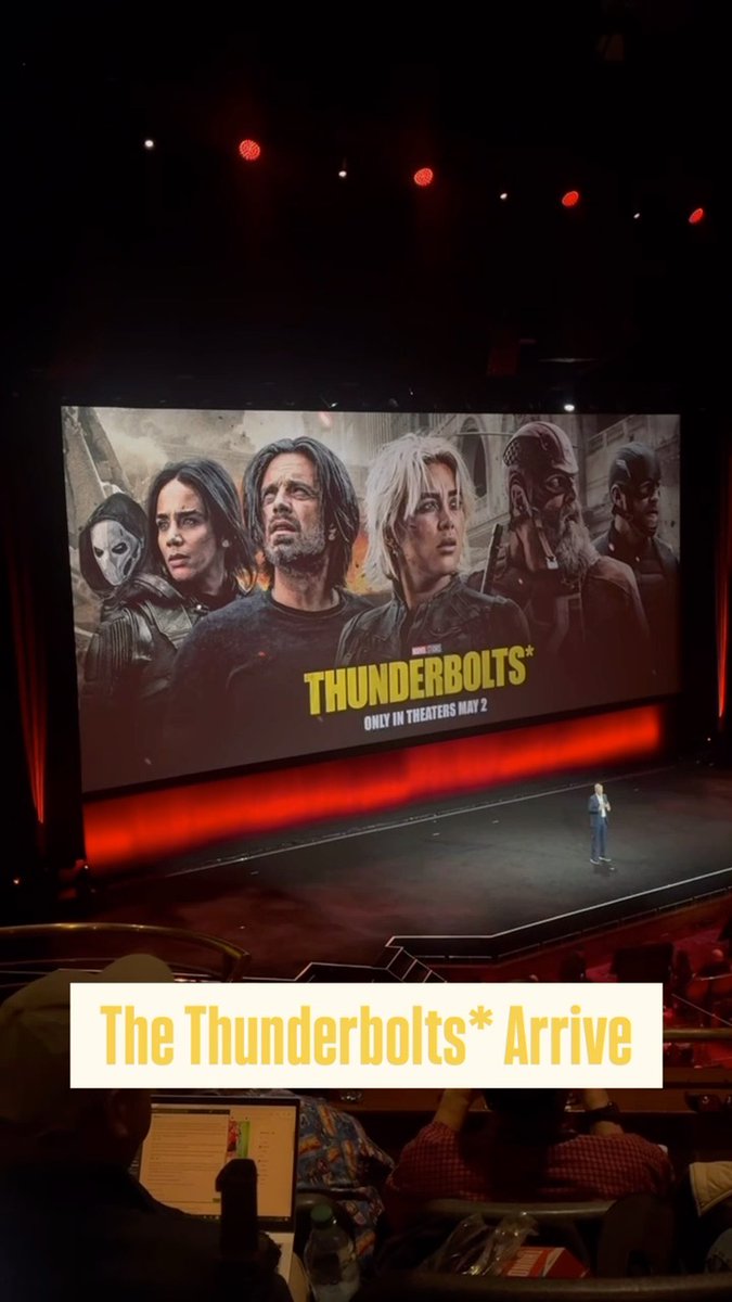 The cast of Marvel's #Thunderbolts* make a fashionably late and unhinged entrance at #CinemaCon.