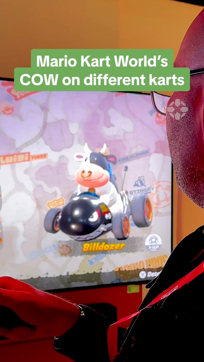 You want COW? Here's Cow on different karts in Mario Kart World!