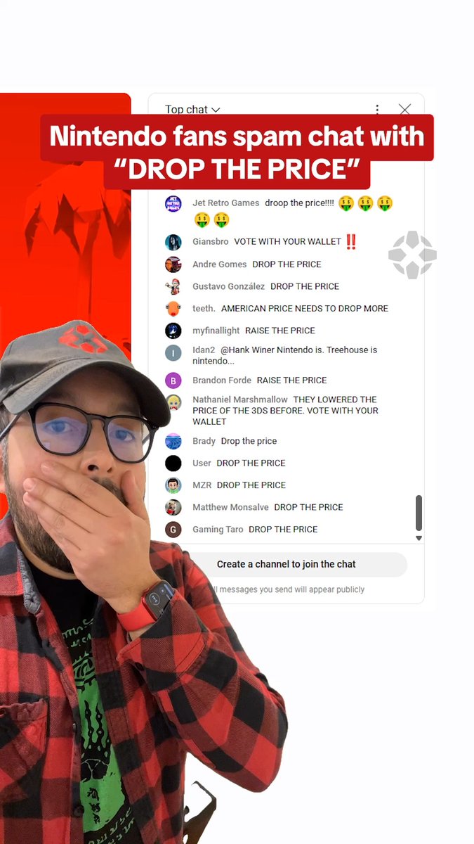Nintendo's Switch 2 gameplay live stream chat was flooded with comments shouting "DROP THE PRICE"