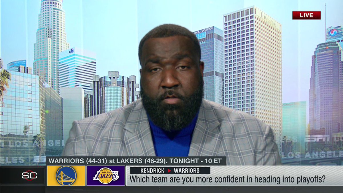 .Kendrick Perkins is riding with the Warriors over the Lakers heading into the playoffs 👀 Who you takin'? 🤔