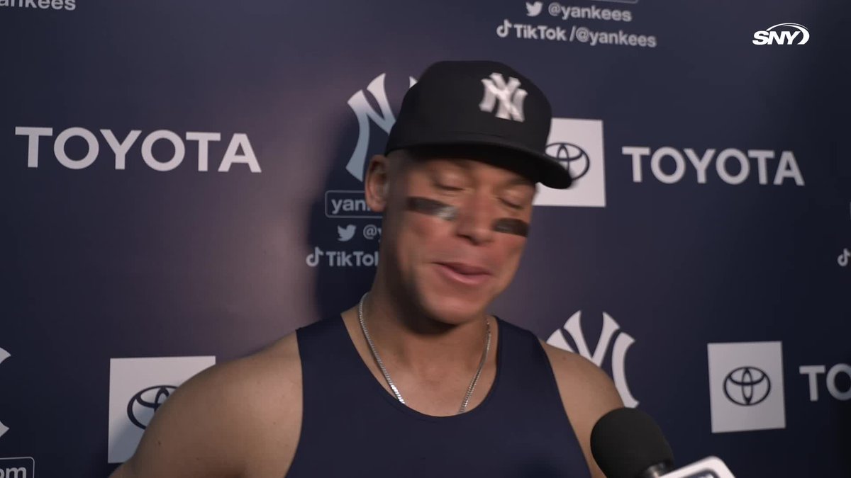 Aaron Judge on Jazz Chisholm Jr. saying he wants to be him when he grows up: "I told him I was going to catch him in stolen bases this year so I think we're both trying to beat each other" 😂