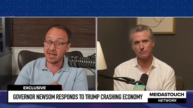 >> Gov. Gavin Newsom talks to @MeiselasB at MeidasTouch about the Trump Tariff Tax Hike: "We have a break-the-glass moment...it's about our alliances, it's about our reputation...it's about stability...all of that now at-risk because of the recklessness...of the President"