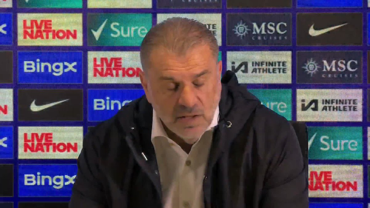 "It's going to be refereed by AI soon" 🤖 Ange Postecoglou on it taking six minutes for VAR to overturn Pape Matar Sarr's goal against Chelsea ⏱️