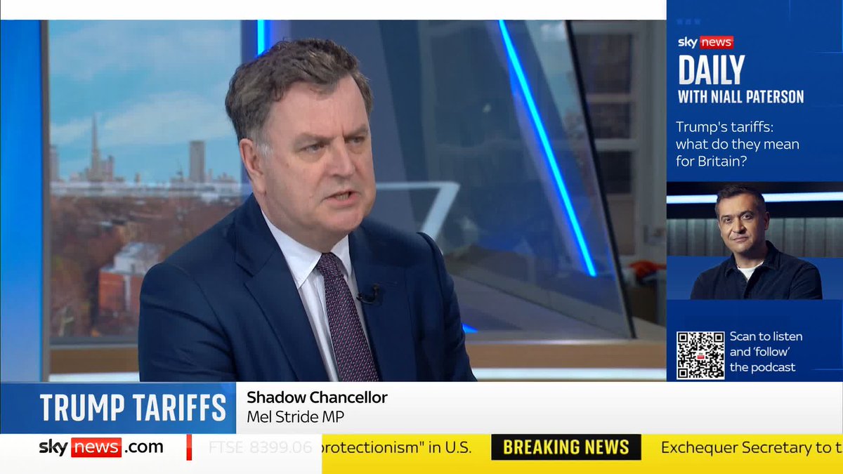 Shadow Chancellor Mel Stride criticises the Government on it's approach to the US tariffs saying it 'is a failing we don't have a deal with the American's already' . 📺 Sky 501, Virgin 602, Freeview 233 and YouTube