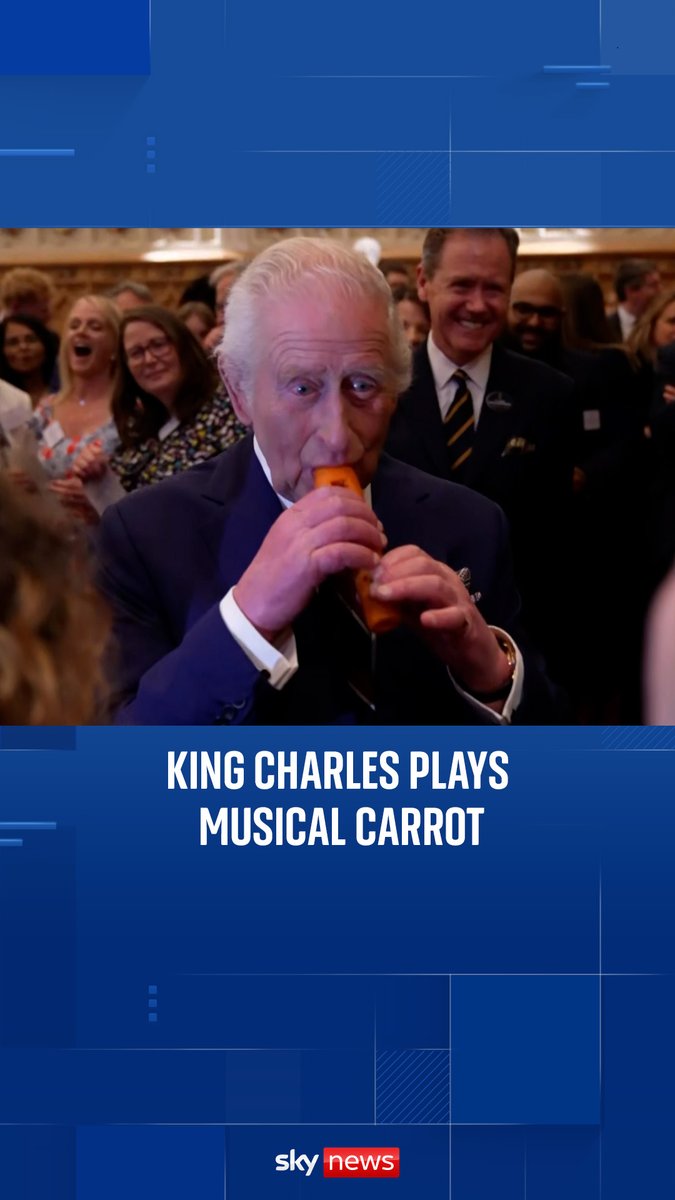 King Charles played a carrot recorder with the London Vegetable Orchestra during a reception at Windsor Castle, hosting 350 guests.