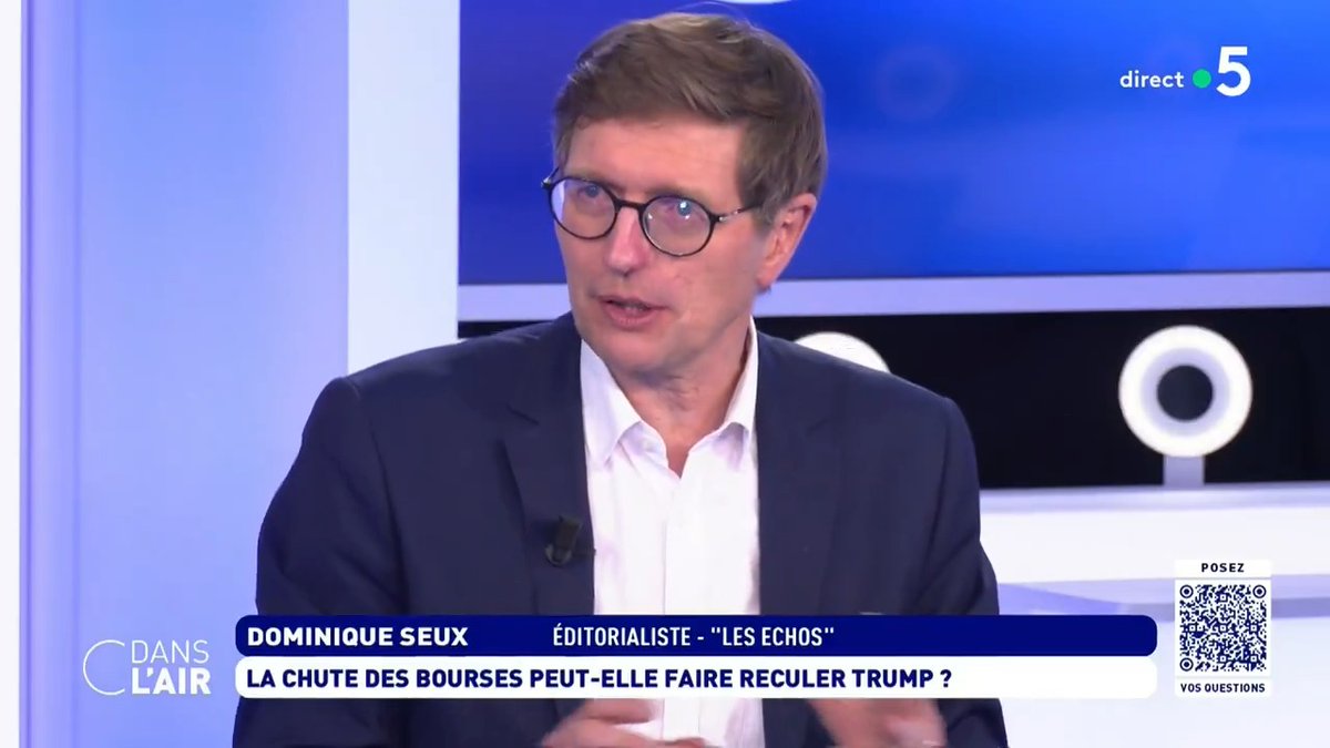 "D. Trump est dans une bulle cognitive. Il reçoit les informations par Fox News, des complotistes…On a une grosse suspicion de l’amateurisme de tout ça. La réaction des marchés c’est aussi de dire : le pilote a-t-il le manche en main ?" Dominique Seux dans #cdanslair