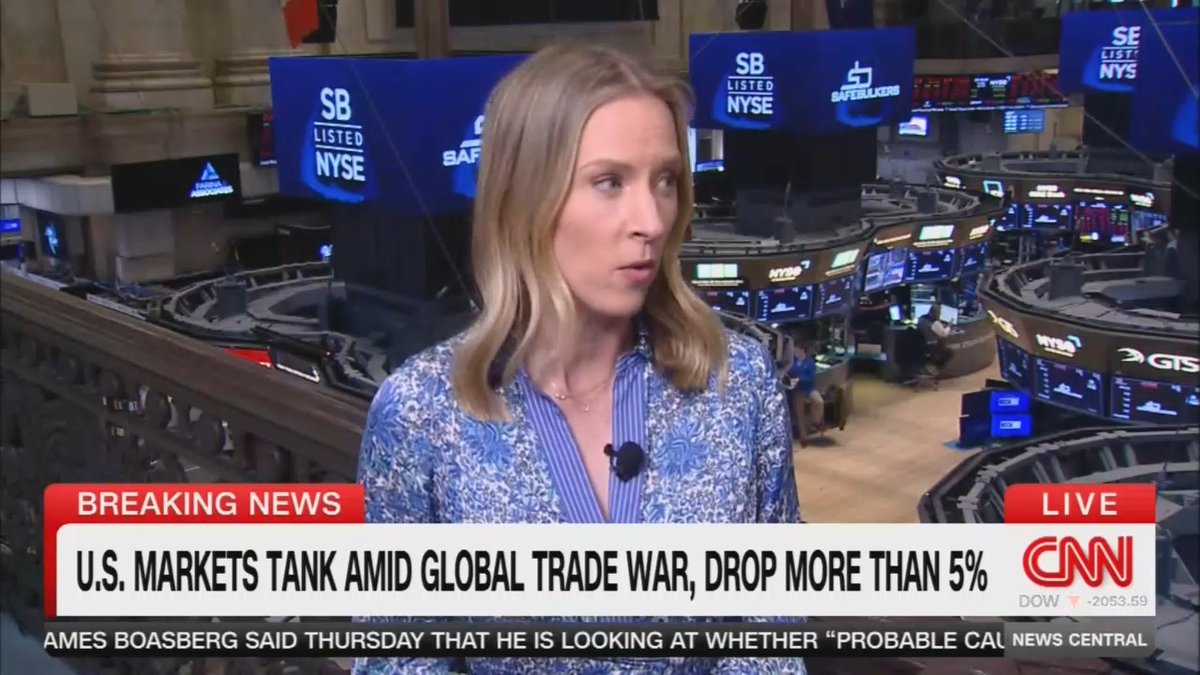 CNN: The Dow down more than 2,000 points. The S&amp;P and the Nasdaq down over 5.5%. One analyst said he's never seen anything like this. He referred to the dot-com bubble, the 2008 financial crisis and COVID, but this is self-inflicted and did not have to happen