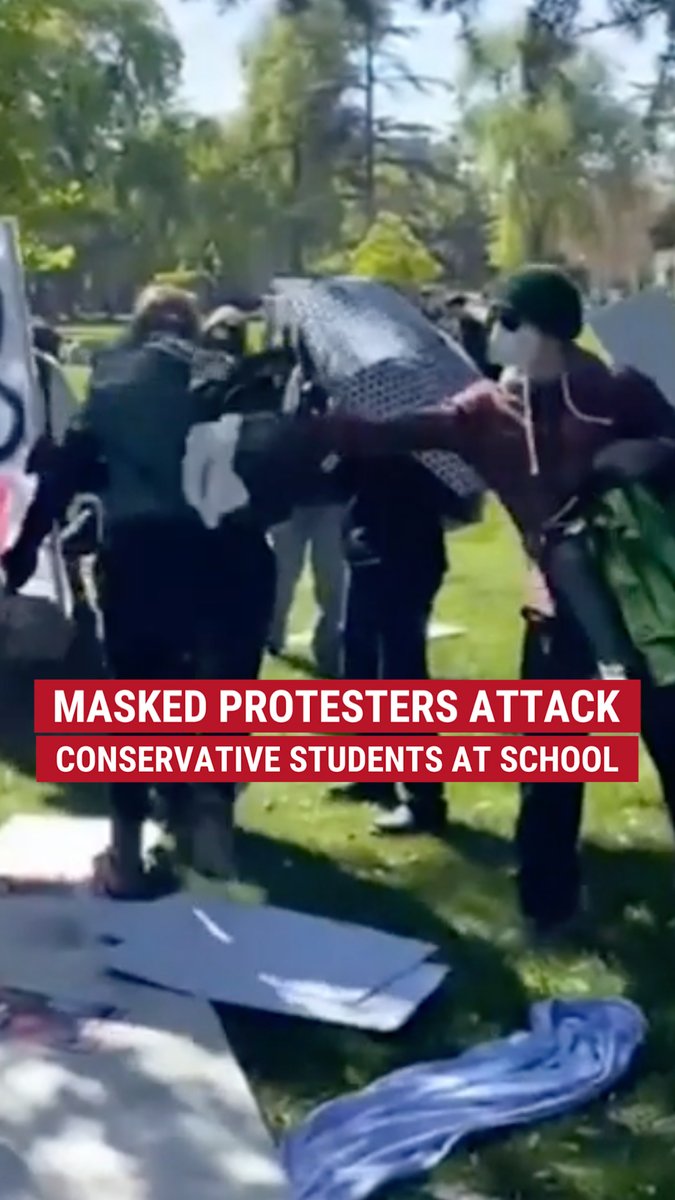 Chaos erupted on a California university campus as conservative students were attacked and had their equipment completely destroyed by masked protesters.