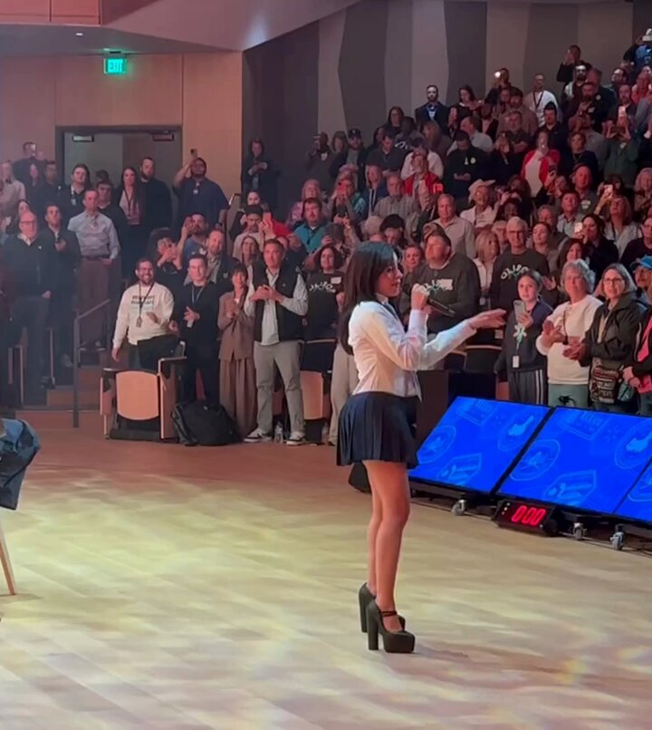 Camila Cabello singing 'Havana' yesterday at the OLIPOP event.
