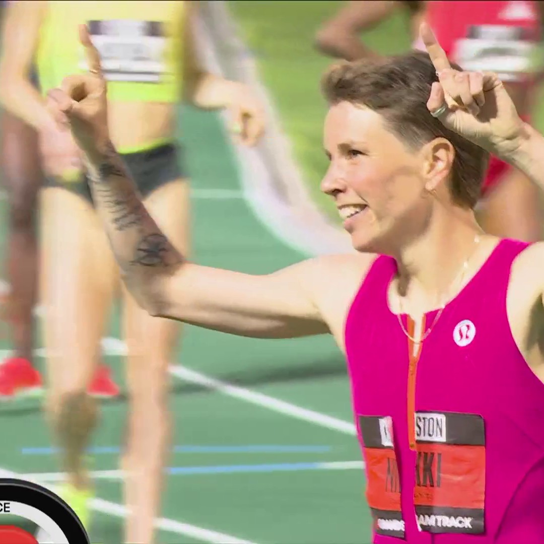 Nikki Hiltz takes control on the final lap and hangs on to win the 800m by .06s! 😲 📺 Peacock