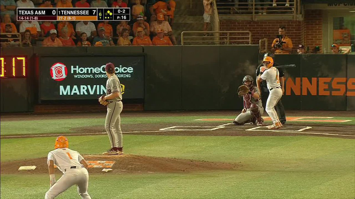 Tennessee is about to run-rule and not allow a hit to Texas A&M on a Friday Night. Pure domination