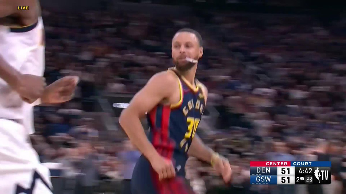 All the Golden State Warriors bench could do was smile after this Steph triple 😆 #CenterCourt
