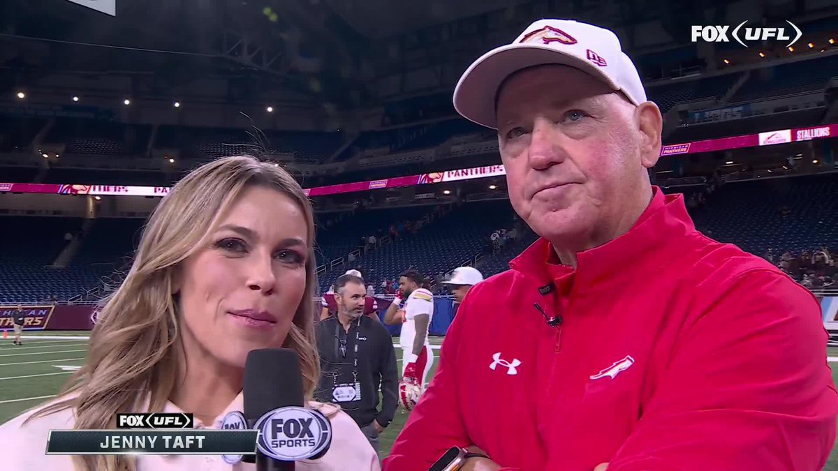 "Really proud of the effort from the team today and finding a way to get a win." Jenny Taft speaks with Birmingham Stallions' Skip Holtz after the win vs the Panthers ⬇️🐎