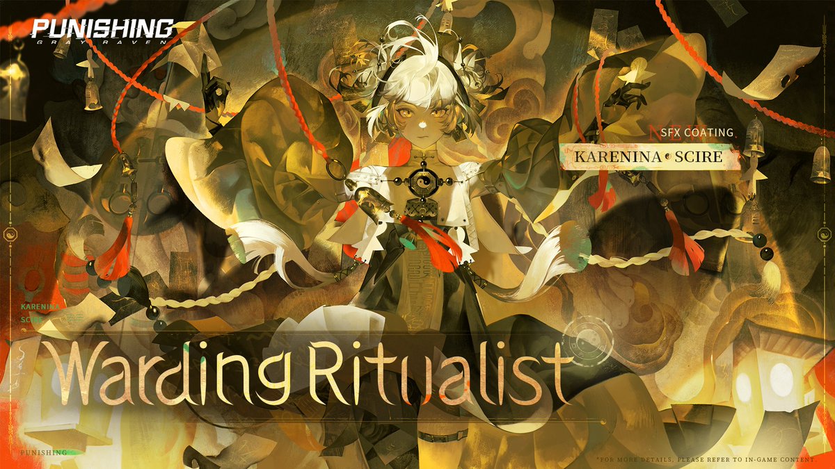 [New SFX Coating: Warding Ritualist PV | Karenina: Scire] The night breeze passes by the girl in a traditional robe. Her mystic eyes dart, perceiving the forces of the universe. With earth-shattering force, she shatters fouls and banishes all evil. #punishinggrayraven #PGR