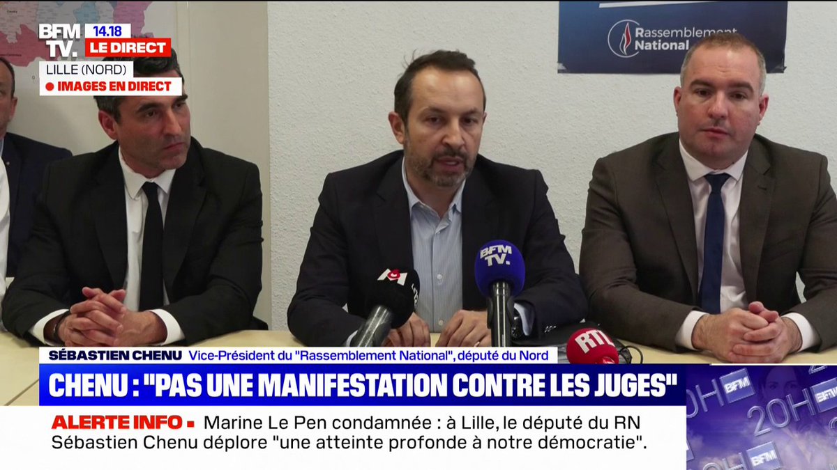 Meeting en soutien à Marine Le Pen: "Ce n'est pas une manifestation contre les juges", précise Sébastien Chenu (RN)