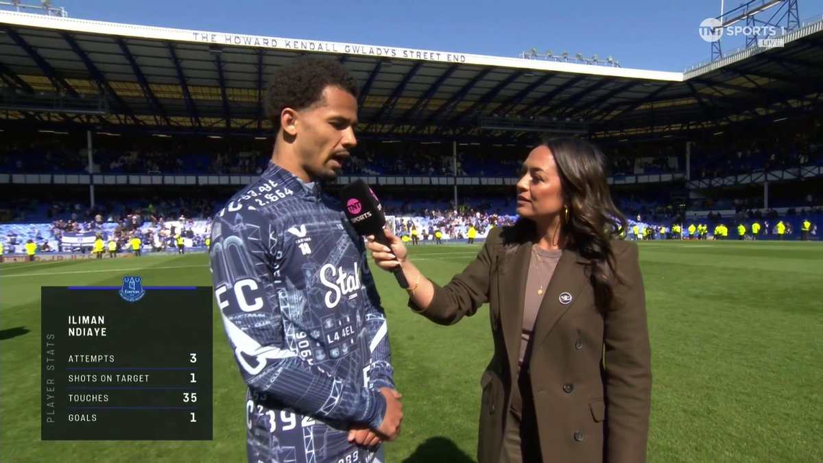 “I think it’s a great point.” Iliman Ndiaye is delighted with Everton's response today following a midweek defeat 😁 🎙 Jules Breach | 📺 TNT Sports &amp; discovery+ UK