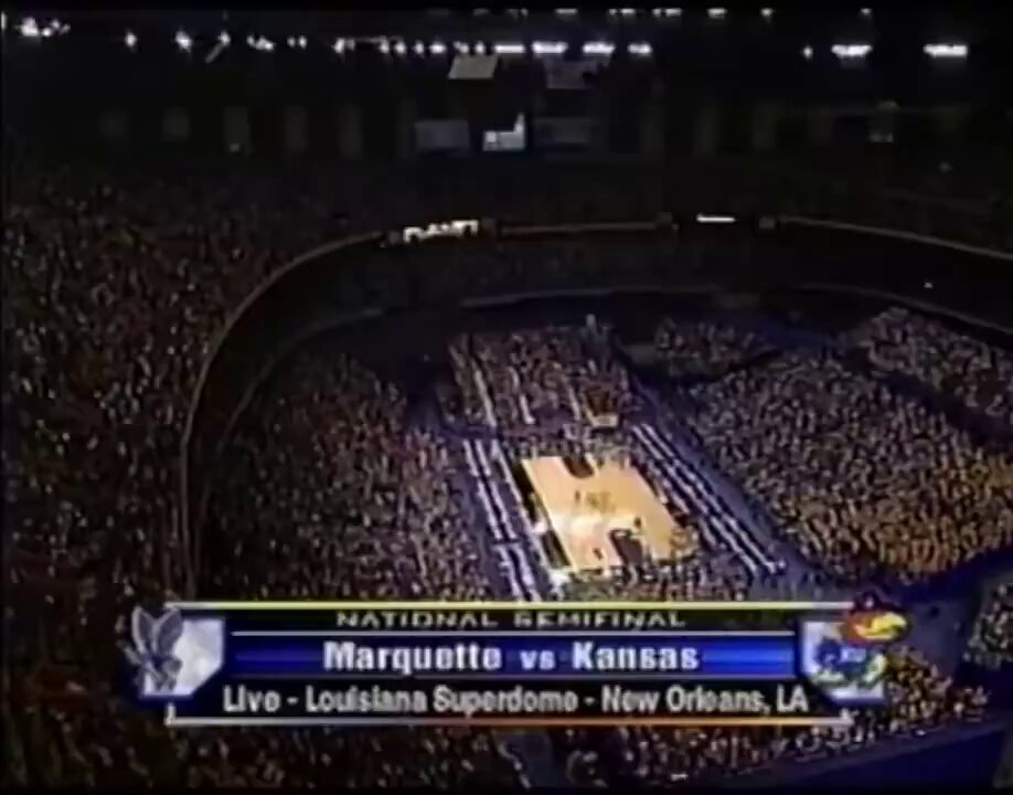 Twenty-two years ago today Gene Honda introduces the starting lineups for Marquette Basketball's Final Four matchup with Kansas (Kansas Men’s Basketball) on April 5, 2003 #mubb