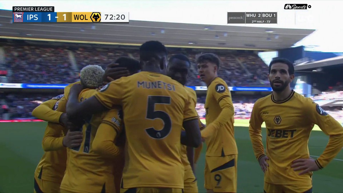 Pablo Sarabia pulls Wolves level and deals a big blow to Ipswich Town's survival hopes! 🐺 📺 USA Network | #IPSWOL