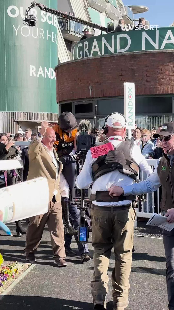 Magic ✨ Patrick Mullins hitches a piggyback off of Nick Rockett's owner, Stewart Andrew 😆 #ITVRacing | #AintreeFestival | #GrandNational