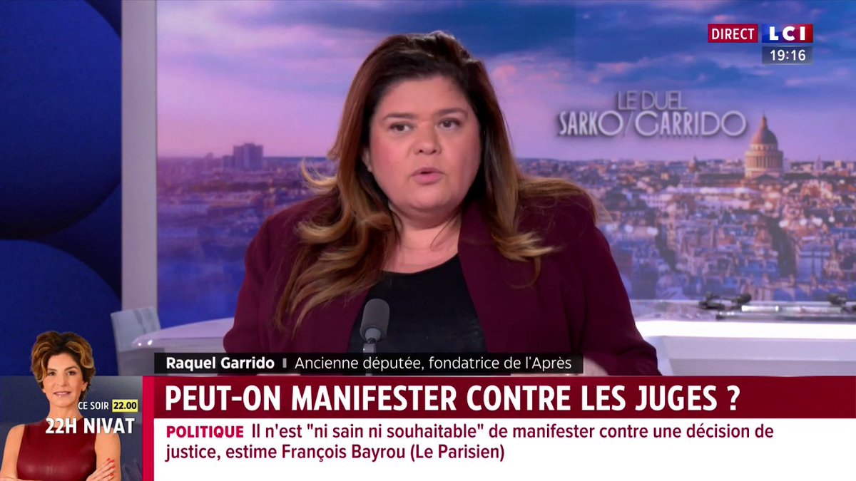 Marine Le Pen : "Personne ne remet en cause sa condamnation, on remet en cause l'exécution de la peine avant la potentialité de la peine", expose Louis Sarkozy. "Ce que dit le tribunal, c'est que Marine Le Pen souhaite partir en cavale (...) à l'Élysée", répond Raquel Garrido.