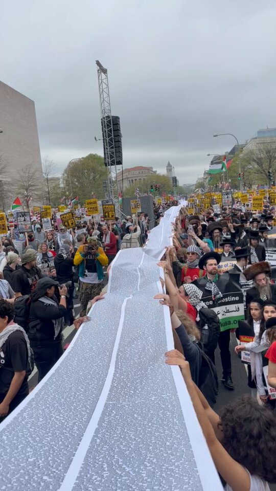 ‼️ HAPPENING NOW IN D.C., A massive banner has been unveiled with the names of Palestinians killed by Israel since October 2023.