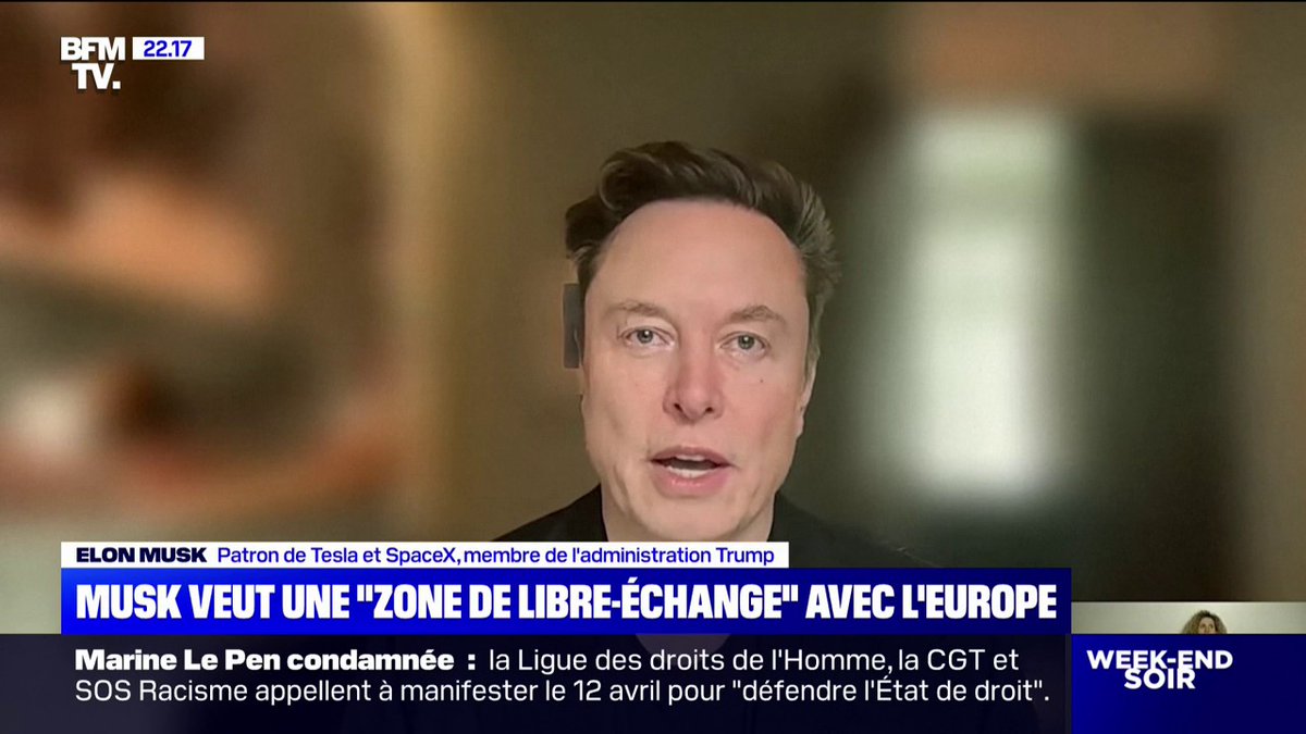 Elon Musk souhaite une "zone de libre-échange" entre l'Europe et l'Amérique du Nord