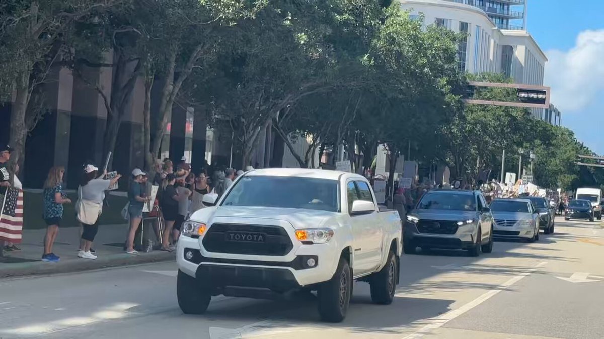 The West Palm Beach protest down the road from Trump’s Mar-a-Lago on Saturday—>