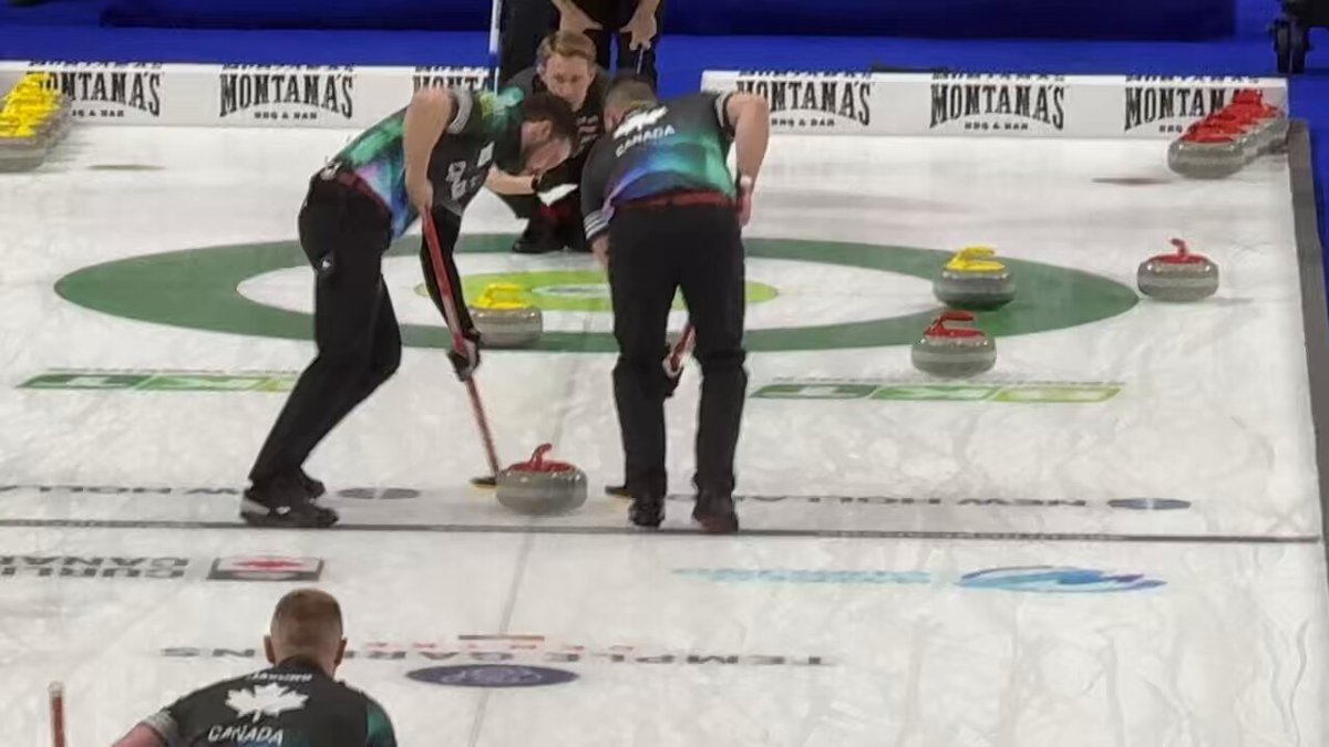BRAD JACOBS DELIVERS OH MY GOODNESS CANADIAN CURLING MAGIC It’s 4-4 and this place is going OFF