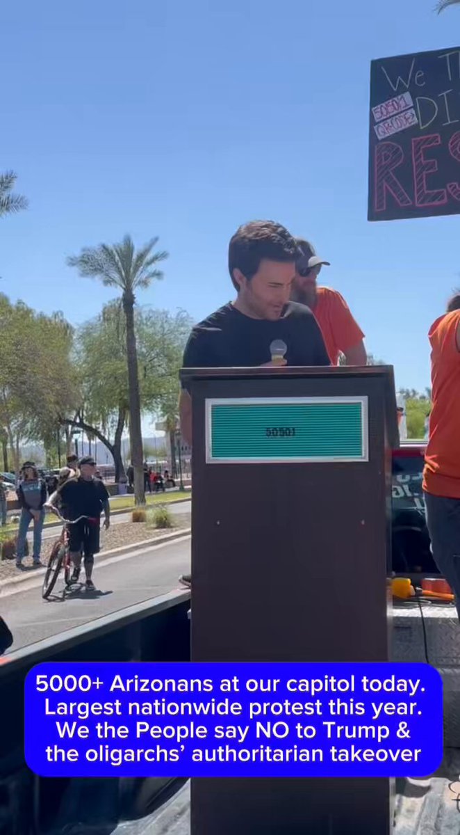 5000+ came out to our AZ capitol today. Largest nationwide protest in ‘25. We the People are rising in revolutionary love and mass nonviolent action to say NO to Trump and the oligarchs’ authoritarian takeover. We will defend democracy, our human rights, and the working class.