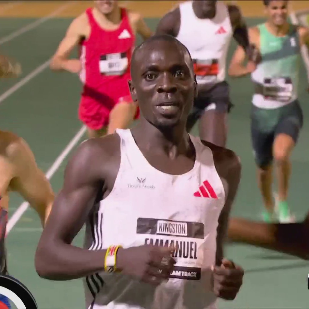 Watch that finish!!🔥 Olympic 800m Champion, Emmanuel Wanyonyi 🇰🇪 stuns to win the men's 1500m at the Kingston Grand Slam in 3:35.18. He beat Cole Hocker, Yared Nuguse &amp; Josh Kerr, the Paris Olympic 1500m podium.