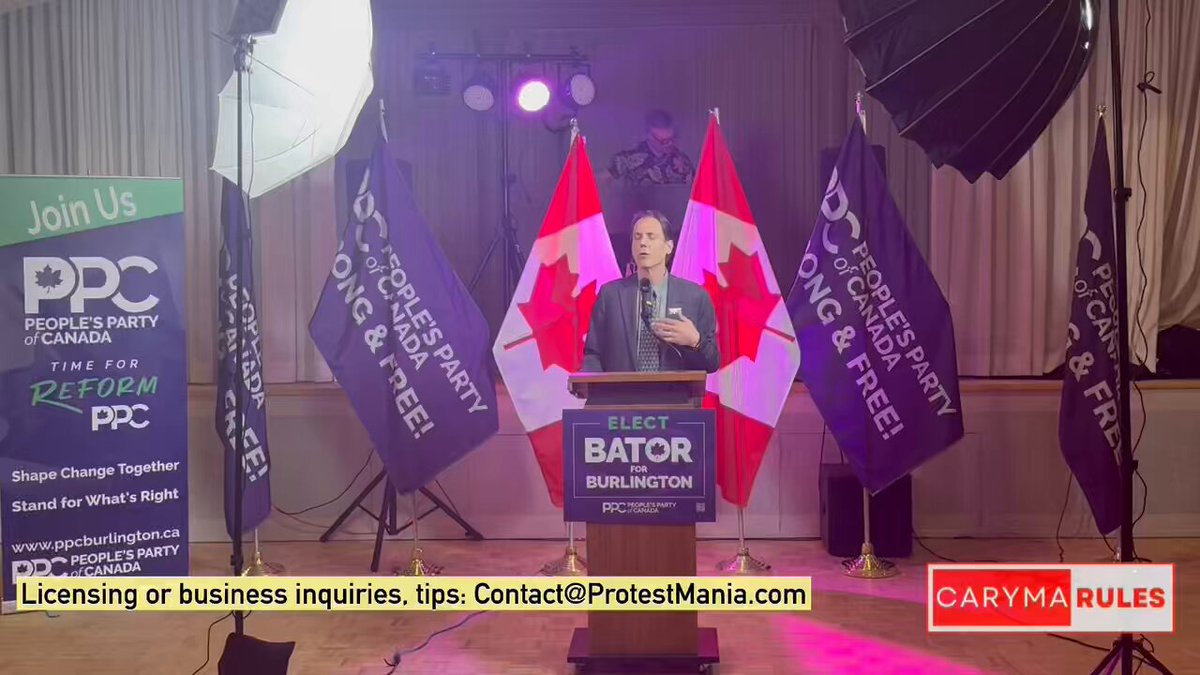 PPC candidate Michael Bator begins his campaign event with a prayer, asking the crowd to bow their heads. He then invites everyone to stand for O Canada. #cdnpoli #Burlington #ProtestMania