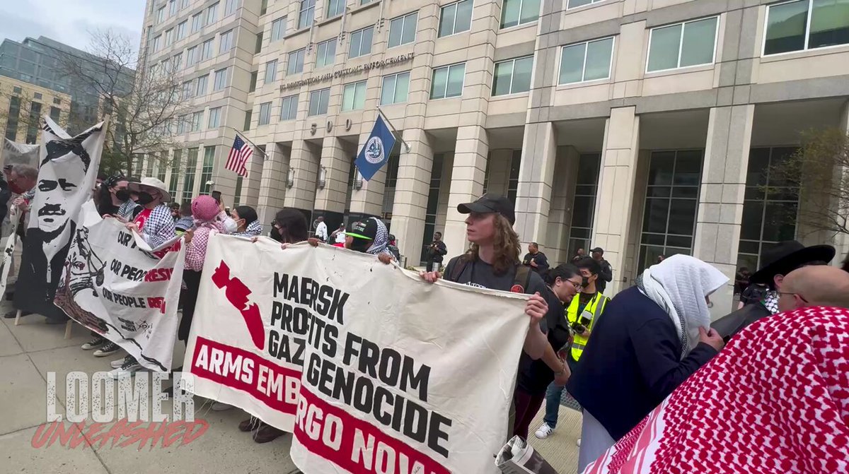 The Bussed in, anti-Trump, pro-Hamas protesters in Washington DC held up large photos of Mahmoud Khalil outside of ICE headquarters today. Protesters chanted slogans, referring to themselves as “Donald Trump's worst nightmare”.