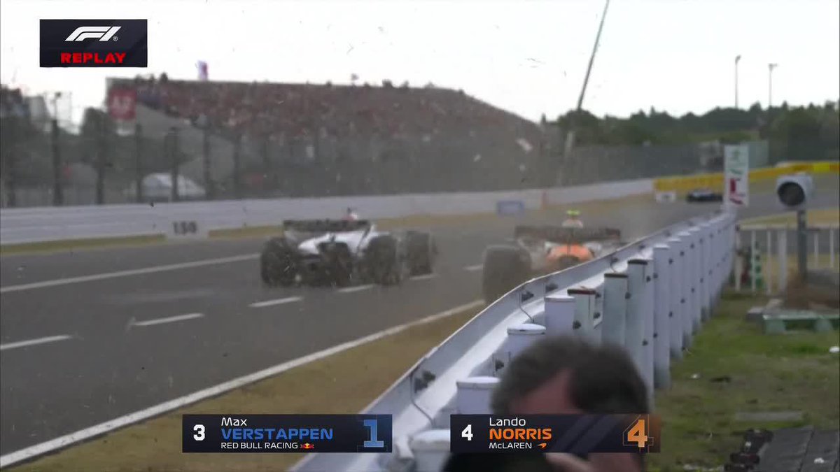 "Fotógrafo" Porque Lando Norris salió como el orto de boxes y casi hace mierda al fotógrafo que estaba cerca de la pista. El tipo haciendo su laburo y el británico en vez de correr por el asfalto quiso adelantar a Verstappen por el pasto, es un pelotudo.