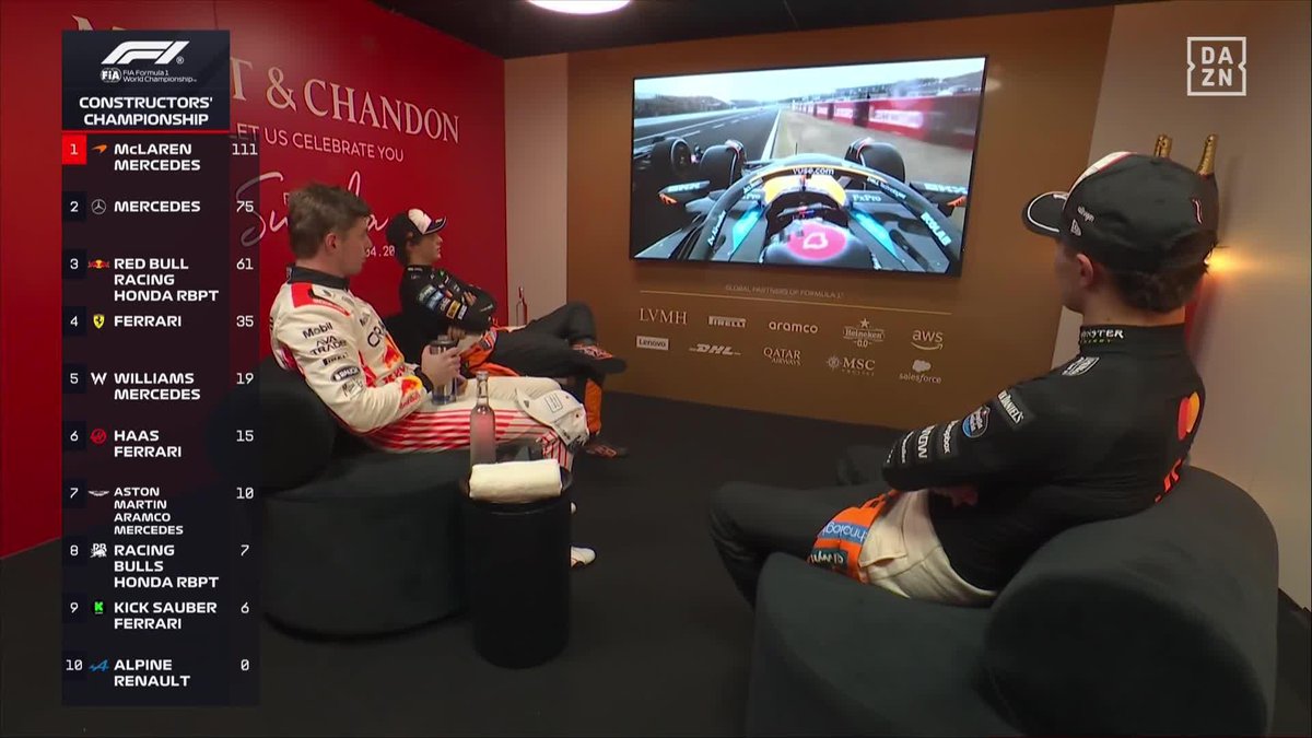 La reacción de Norris y Verstappen viendo su cuerpo a cuerpo al final del pit lane 🥶 #JaponDAZNF1 🇯🇵