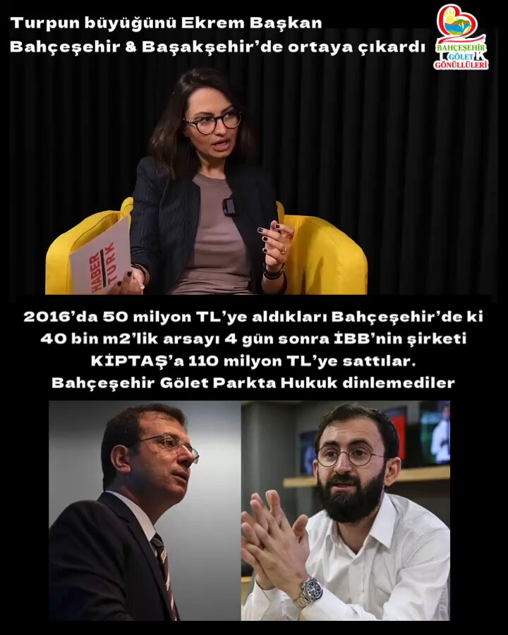 Turpun büyüğü Bahçeşehir’de ▪️2016’da 50 milyon TL’ye aldıkları 40 bin m2’lik arsayı 4 gün sonra İBB’nin şirketi KİPTAŞ’a 110 milyon TL’ye sattılar. Aynı şirket Bahçeşehir Gölet Parkta İhale, İmar Planı, Ruhsat iptalini dinlemedi ve Tek soruşturma açılmadı. #hükümetistifa