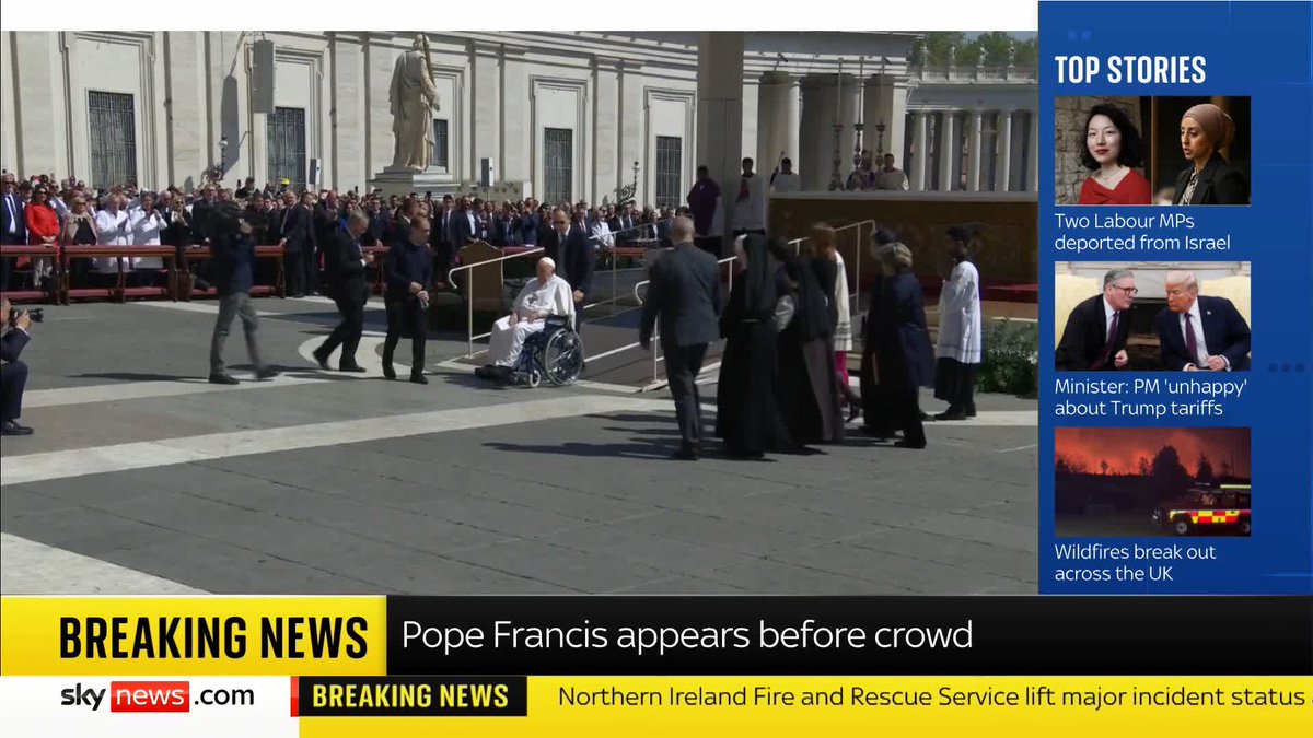 🇻🇦POPE FRANCIS RETURNS TO SAINT PETER'S SQUARE AFTER 5 WEEKS IN HOSPITAL Pope Francis made his first public appearance at the Vatican following a five-week hospital stay, greeting thousands in Saint Peter’s Square.