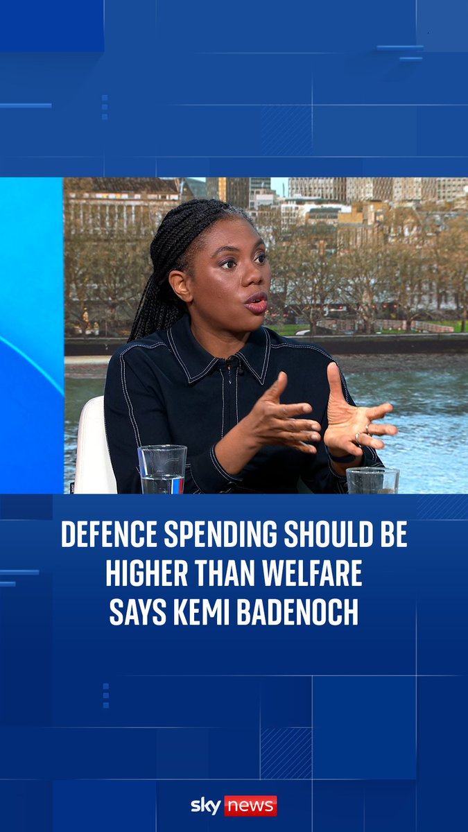 Conservative Party leader Kemi Badenoch says she thinks the UK needs spend more on defence than on welfare, agreeing with comments made by Shadow Secretary of State for Work and Pensions.