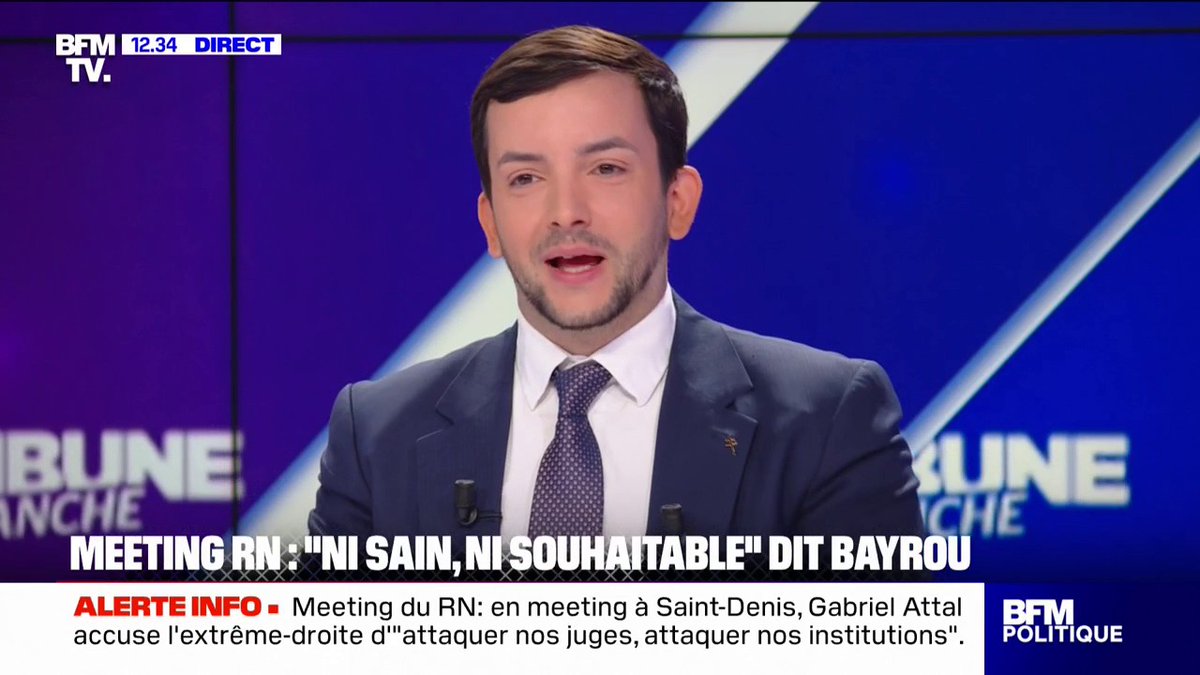 “Marine Le Pen, c'est une lionne et quand on vient la chercher, on la trouve” Jean-Philippe Tanguy (RN) répond à François Bayrou qui a qualifié de "ni sain, ni souhaitable" le meeting du RN